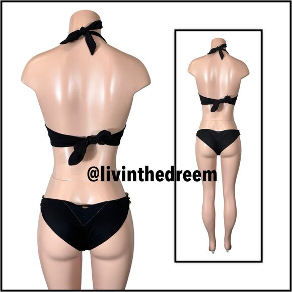 Beach Bunny Black Panthera Crystal Accents and Scrunch Bottom XL/M Set $300 - Picture 6 of 14